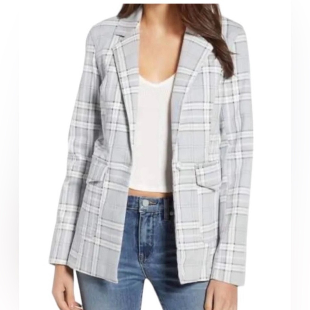 NWT AFRM S Lila grey plaid cotton preppy effortless wardrobe staple denim blazer